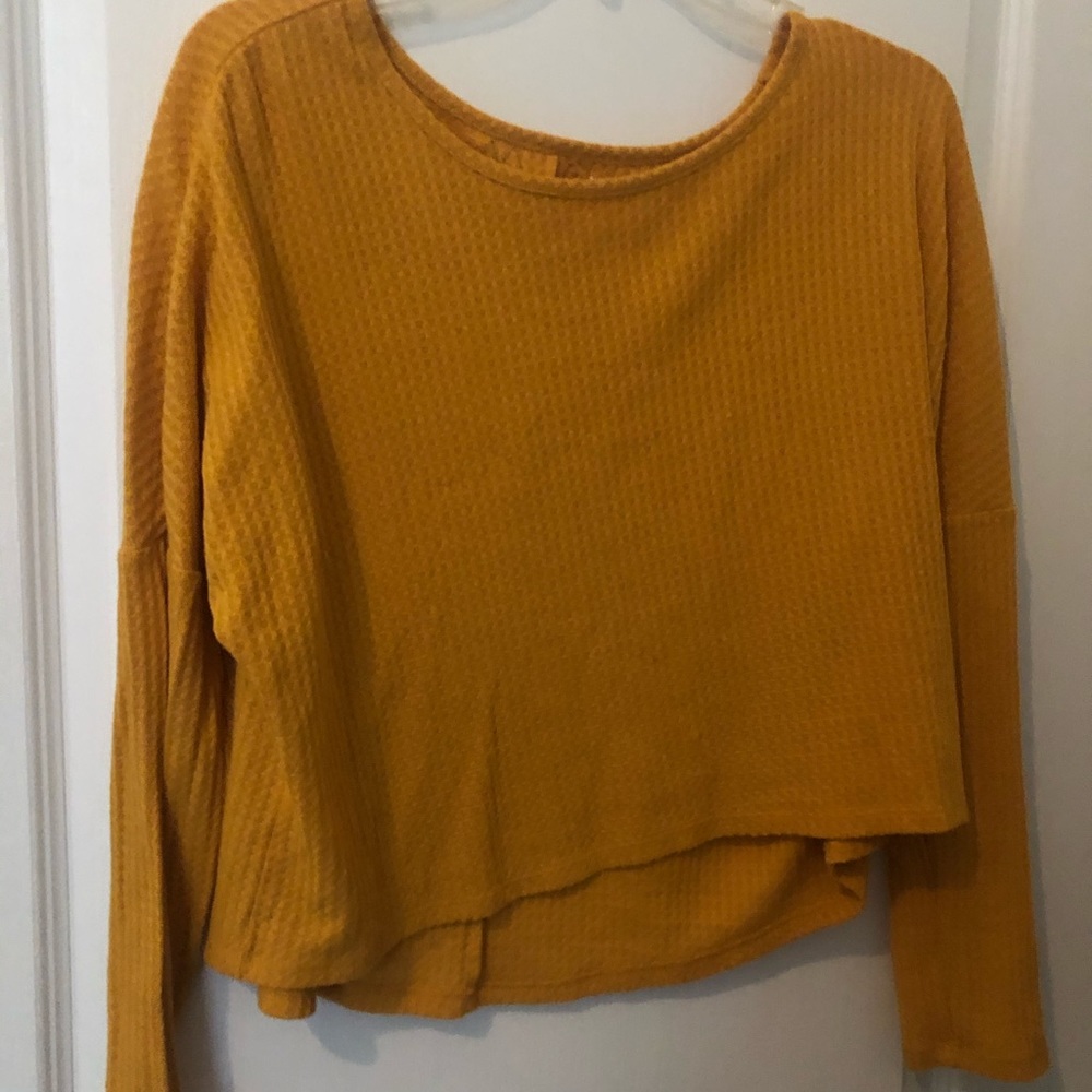 mustard waffle cropped long sleeve